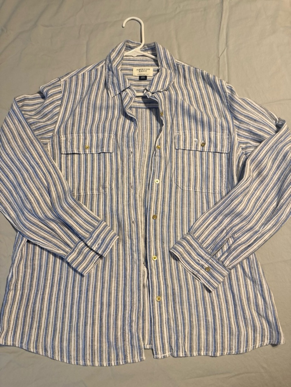 American Eagle Outfitters Blue & White Striped Oversized Button-Up